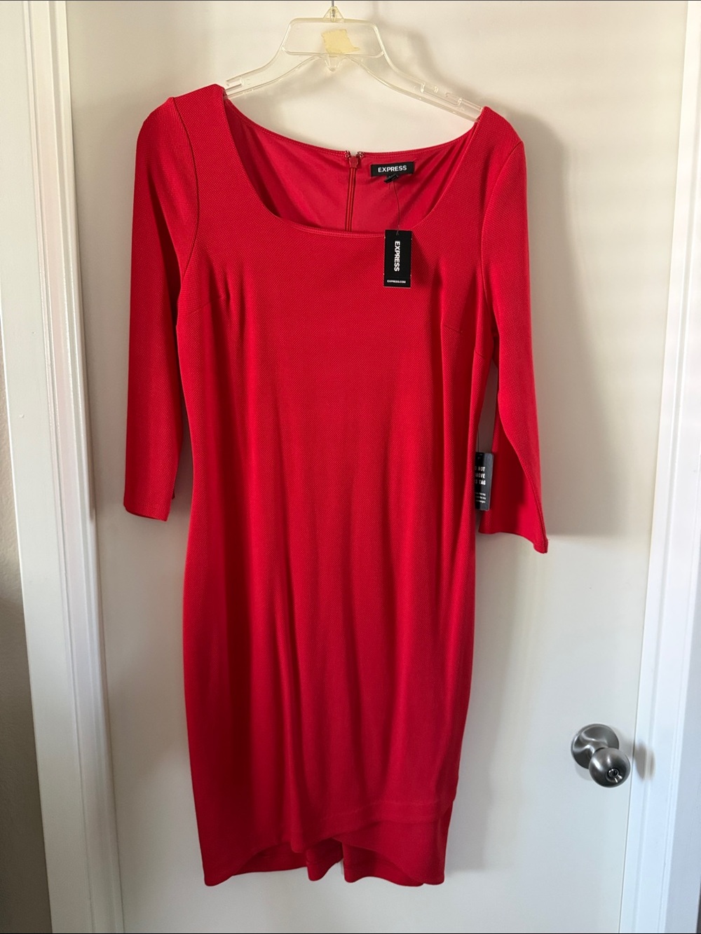 Express Red Midi Scoop Neck Bodycon Dress